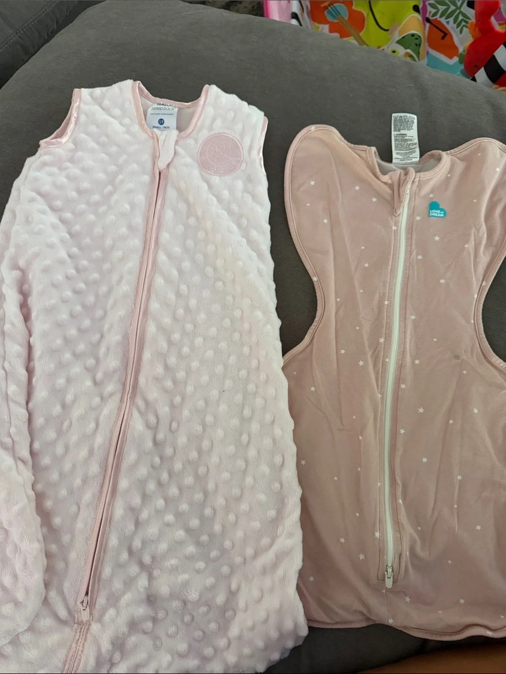 Soft Pink Baby Sleep Sacks - Cozy Zip-Up Kids Pajamas - Small
